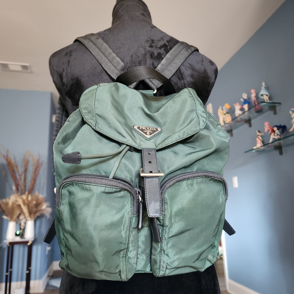 Authentic Prada Green Backpack Unisex Bag